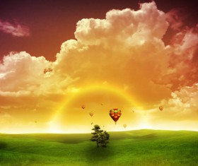 Prairie Rainbow Landscape Stock Photo