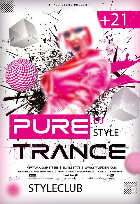 Pure trance party flyer psd template