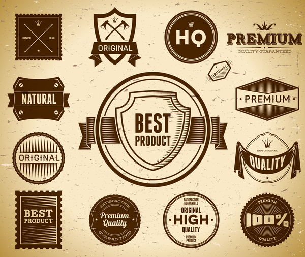 Quality labels retro styles vector 01