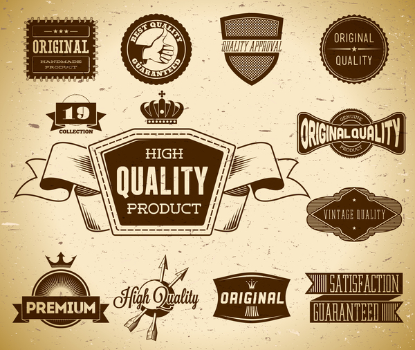 Quality labels retro styles vector 04