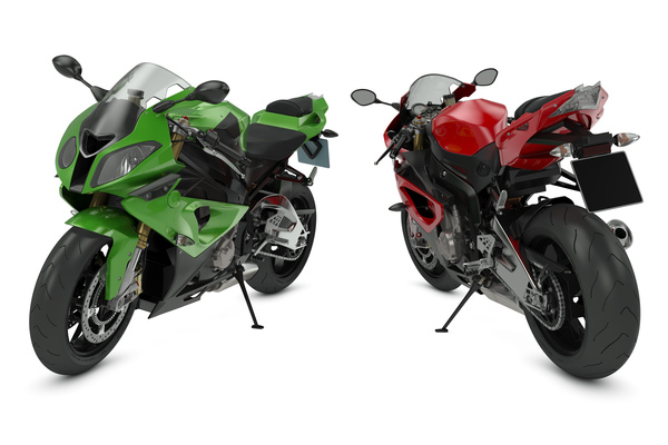 Red and black and dark green motorcycle Stock Photo