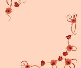 Red flower with corner decor vector 01