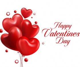 Red heart balloons with happy valentine day card vector 01