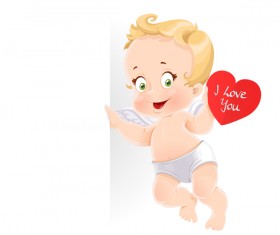 Red heart with cute cupid and white background vector
