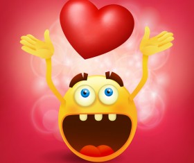 Red heart with smiley emoticon yellow face vector