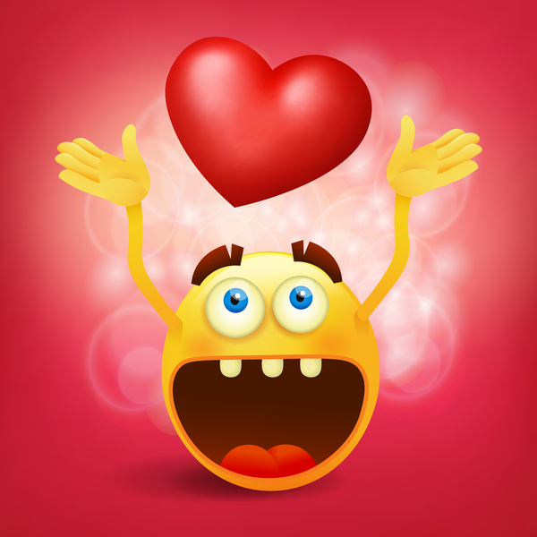 Red heart with smiley emoticon yellow face vector