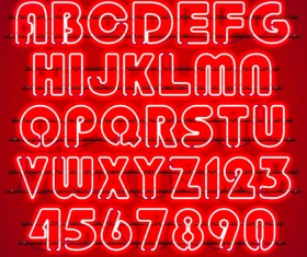 Red neon alphabet with numbers vector 01