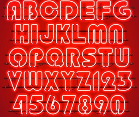 Red neon alphabet with numbers vector 02