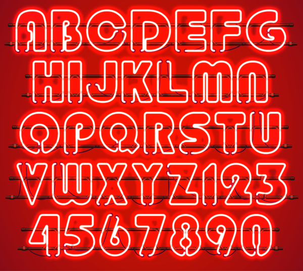 Red neon alphabet with numbers vector 02