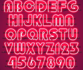 Red neon alphabet with numbers vector 03