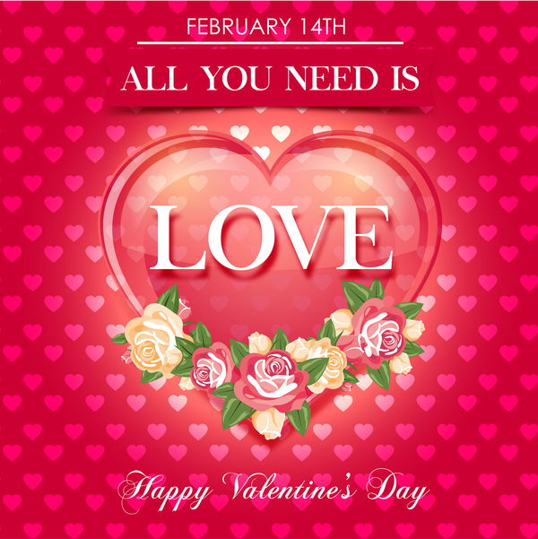 Red styles valentine day greeting card vector 02