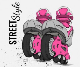 Roller skate with ink splashing background vectors 04