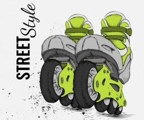 Roller skate with ink splashing background vectors 05