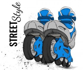 Roller skate with ink splashing background vectors 06