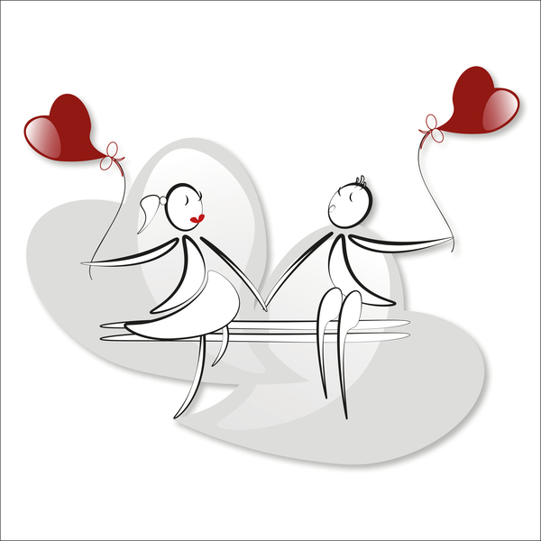 Romantic boy and girl with red heart baloon vector 02