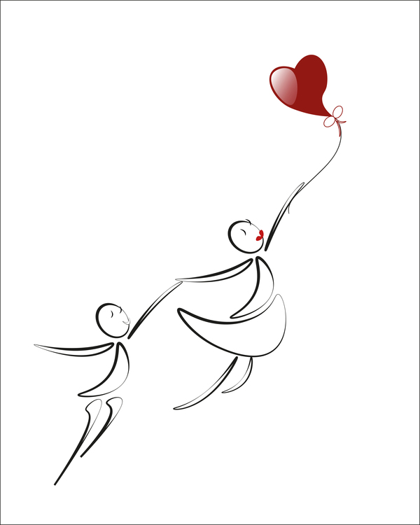 Romantic boy and girl with red heart baloon vector 04