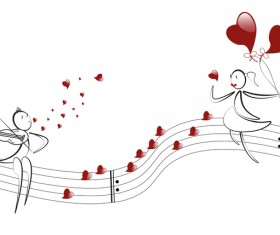 Romantic boy and girl with red heart baloon vector 06