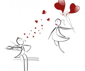 Romantic boy and girl with red heart baloon vector 08