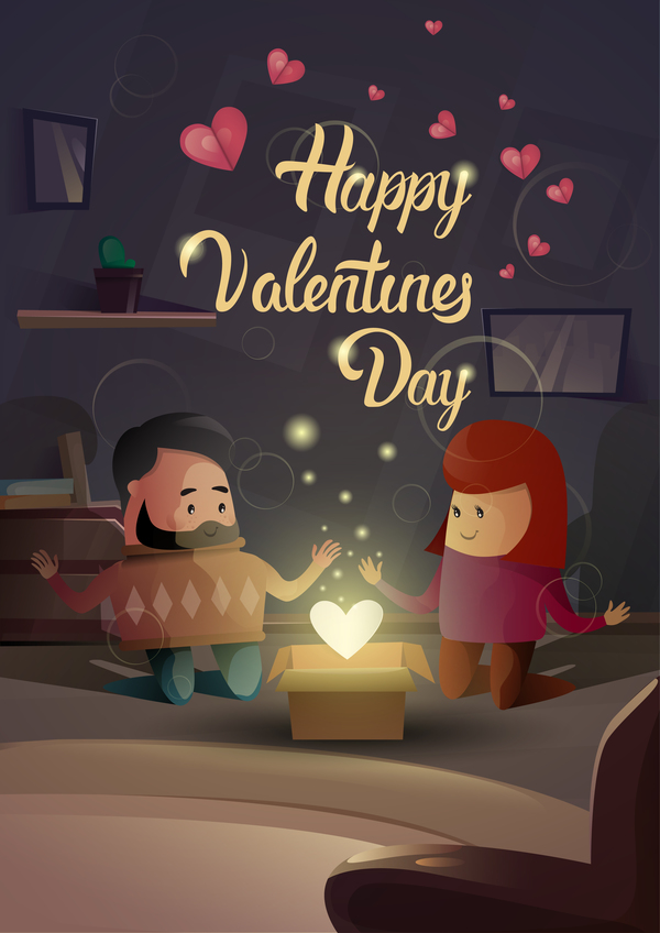 Romantic love with Valentine day card vector 02
