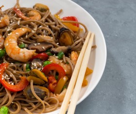 Seafood soba noodles and vegetables 03