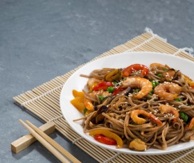 Seafood soba noodles and vegetables 05