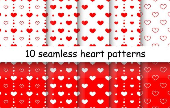 Seamless heart patterns vector material 01