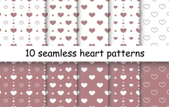 Seamless heart patterns vector material 02