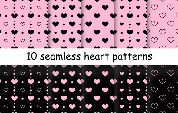 Seamless heart patterns vector material 04
