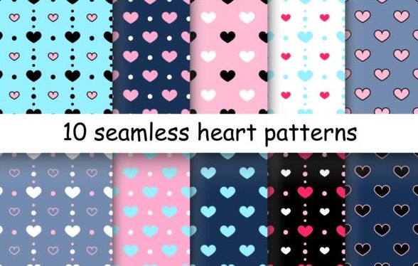 Seamless heart patterns vector material 05