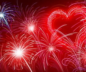 Shiny fireworks with heart shapes vector