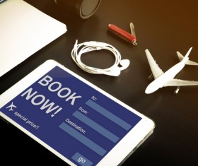 Smart phone data lines and model aircraft Stock Photo