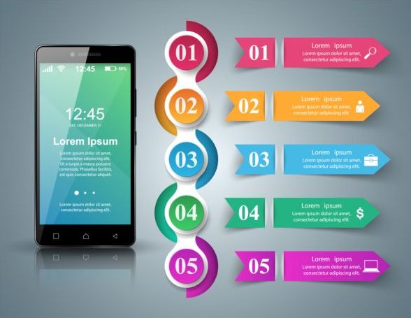 Smartphones with option infographic vector template 02