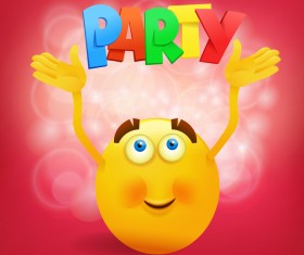Smiley emoticon yellow face with party vector 01