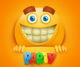 Smiley emoticon yellow face with party vector 02