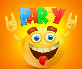 Smiley emoticon yellow face with party vector 03