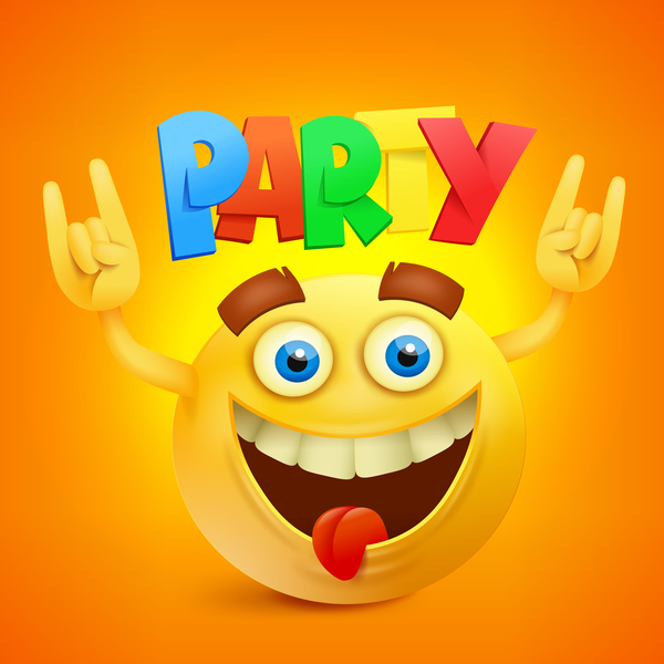 Smiley emoticon yellow face with party vector 03