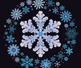 Snowflake shape with snow frame on black background vector 02