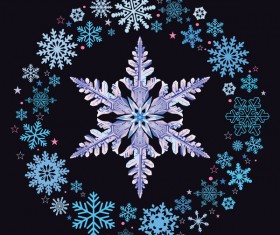 Snowflake shape with snow frame on black background vector 03