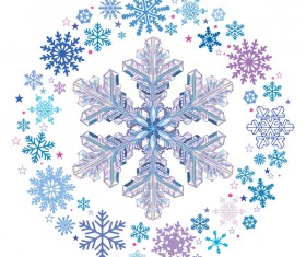 Snowflake with snow frame on white background vector 01
