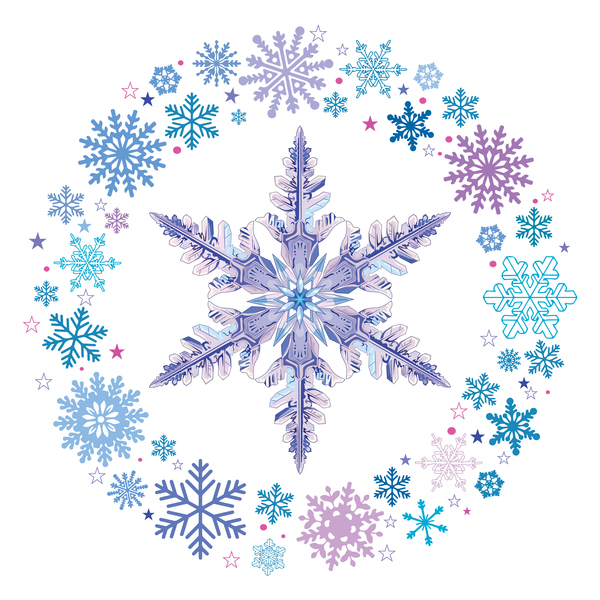 Snowflake with snow frame on white background vector 02