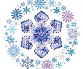 Snowflake with snow frame on white background vector 03