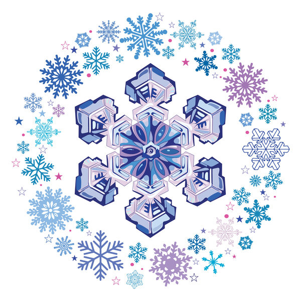 Snowflake with snow frame on white background vector 03