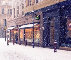 Snowy city streets Stock Photo