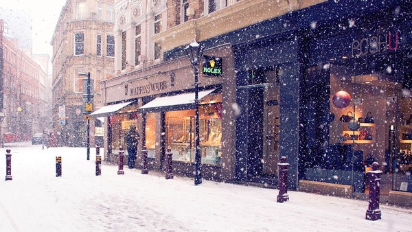 Snowy city streets Stock Photo