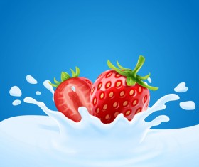 Strawberry with splash milk vector 01