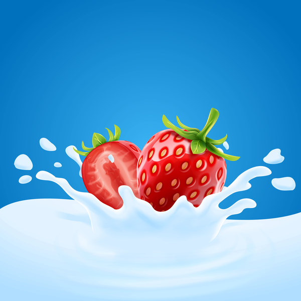 Strawberry with splash milk vector 01