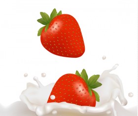 Strawberry with splash milk vector 02