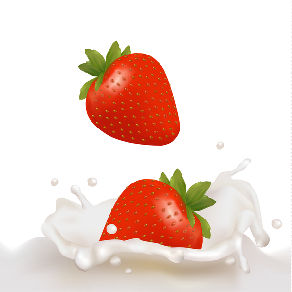 Strawberry with splash milk vector 02