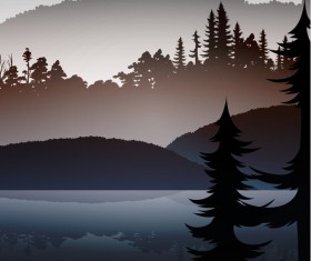 Summer forest landscape vector material 05