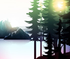 Summer forest landscape vector material 09